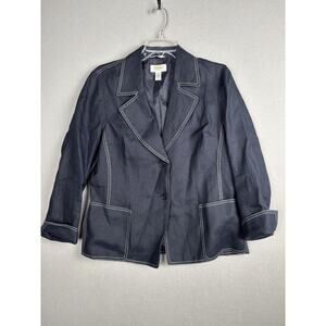 Talbots Blazer Womens 10 Petite Irish Linen Contrast Stitch Jacket